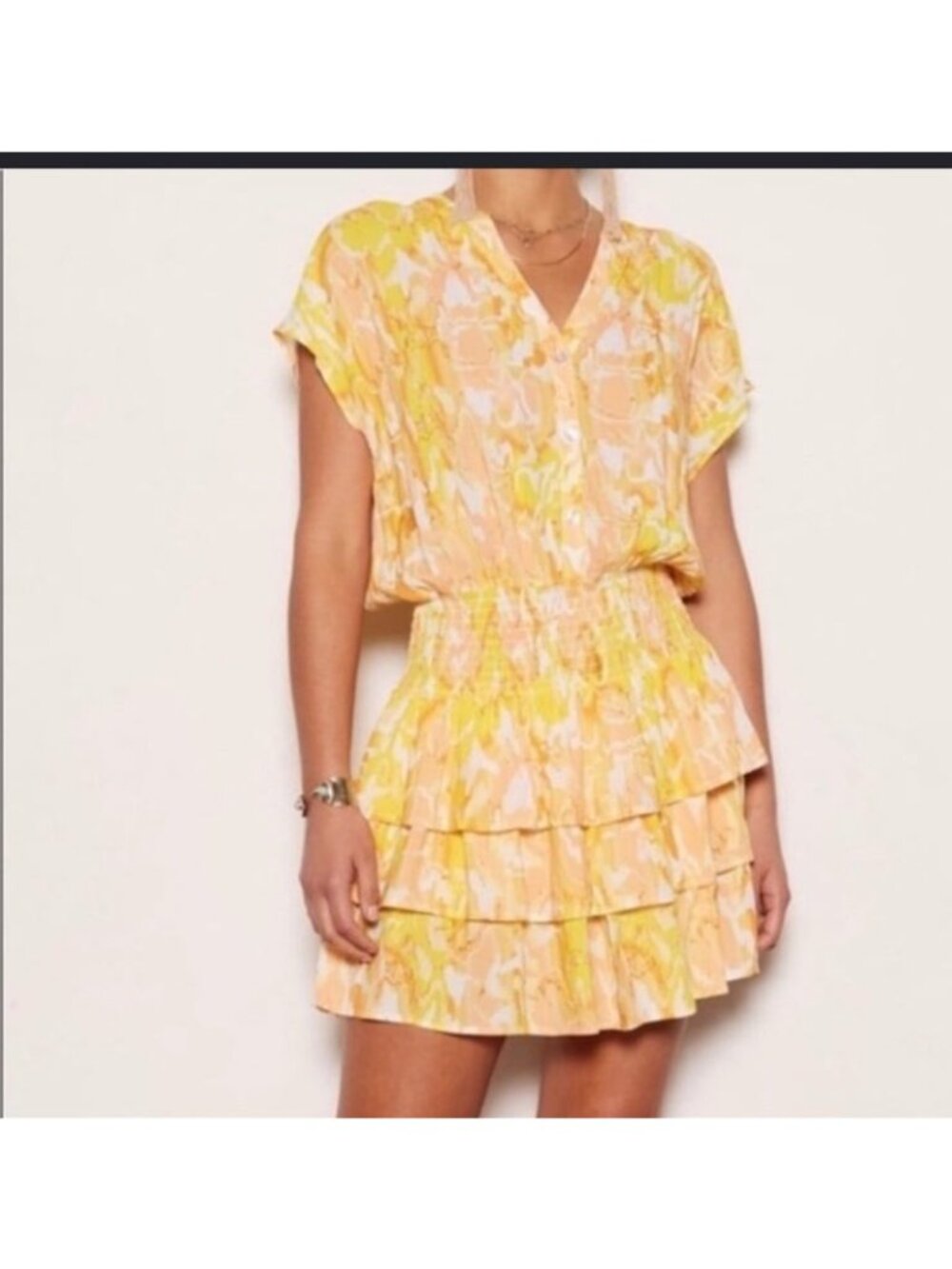 Tart Tiered ruffle Kallie Sunset cloud dress New yellow white floral Small chic